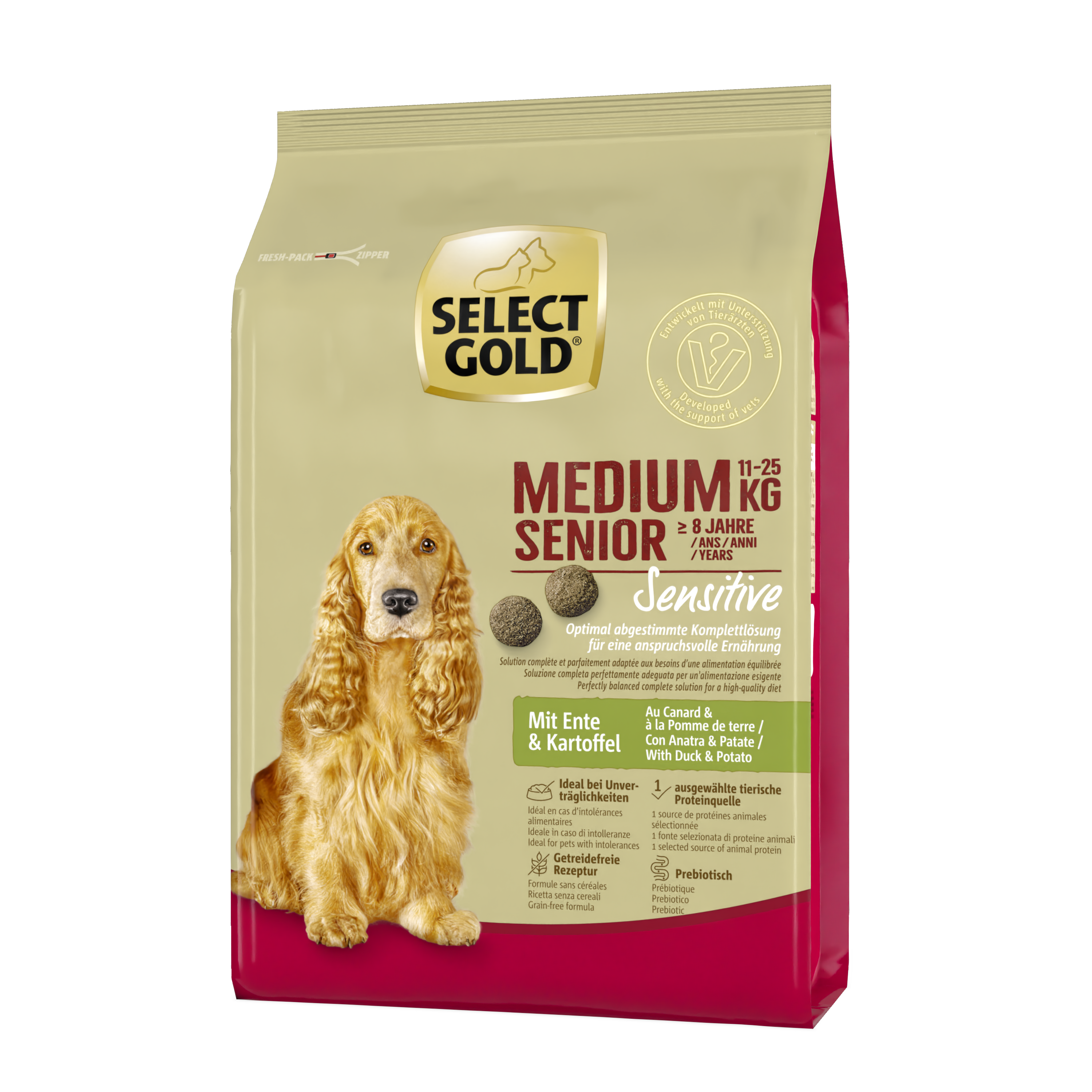 SELECT GOLD Hundetrockenfutter SELECT GOLD Sensitive Senior Medium Ente & Kartoffel 1 kg