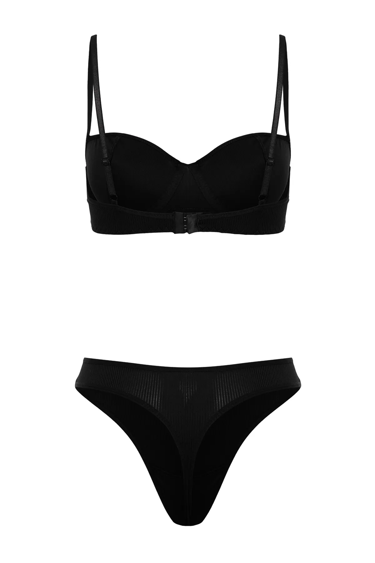 Trendyol Collection  Schwarzes, kappenloses Dessous-Set aus Strick mit Kordel und Etikett THMSS24CC00029