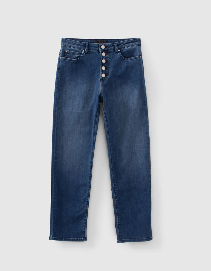 Jean droit bleu taille haute cropped effet sculpt up Femme