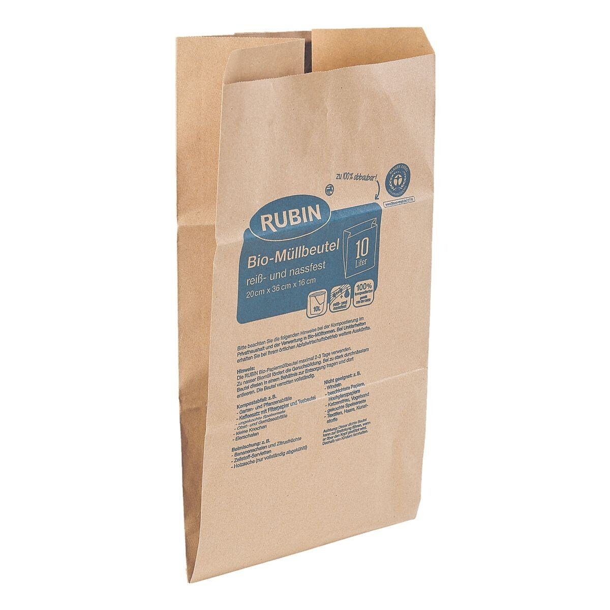 RUBIN Müllbeutel, 10 Bio-Müllbeutel Papier 10 Liter, braun, mit Falzboden, kompostierbar