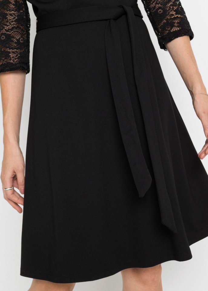 Jerseykleid mit Spitzenärmeln