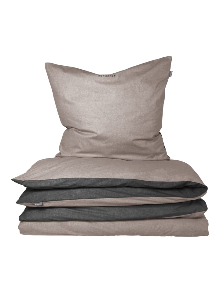 Schiesser Feinbiber-Bettwäscheset Doubleface in Taupe-Schwarz günstig kaufen 155 x 220 cm