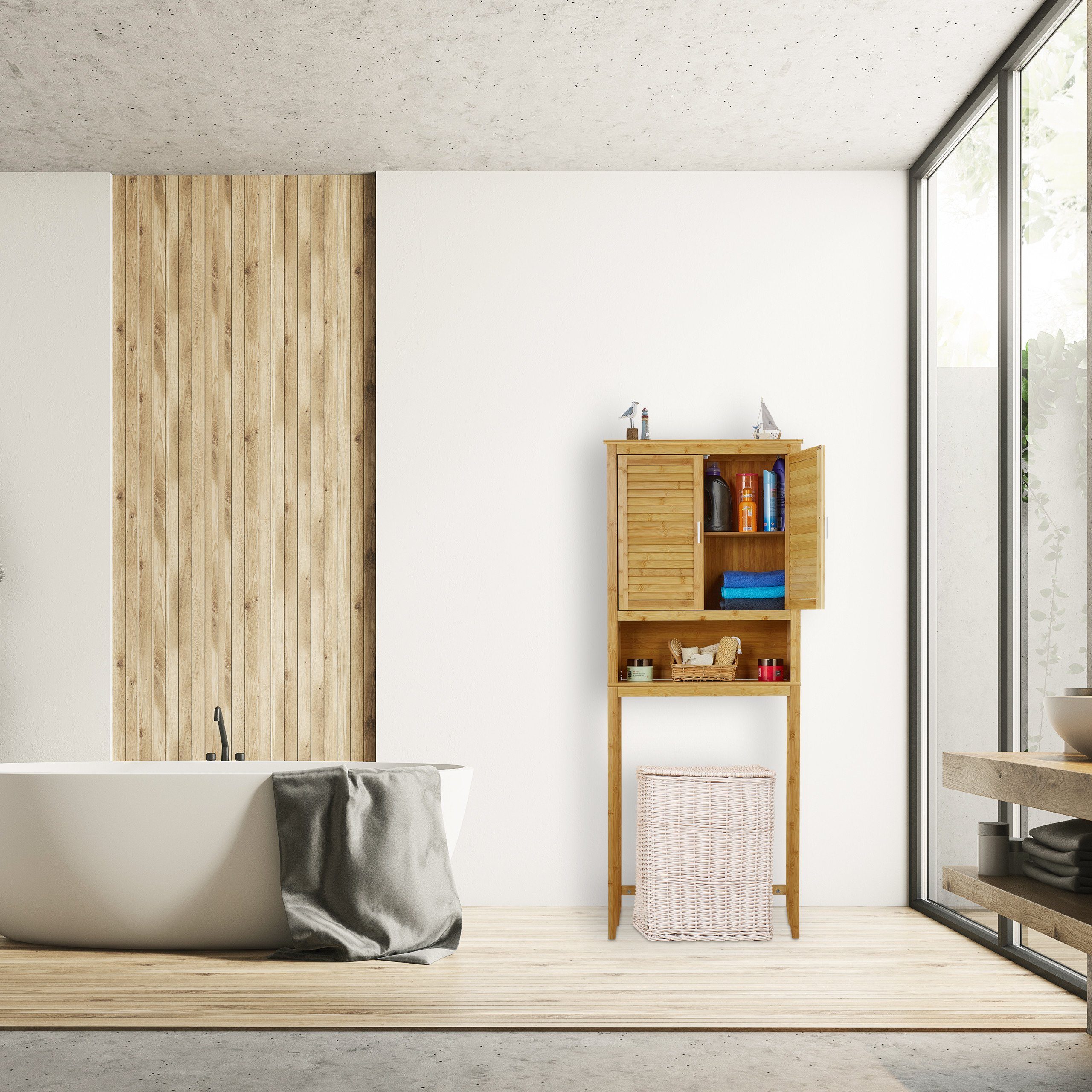relaxdays Waschmaschinenumbauschrank Waschmaschinenschrank LAMELL Bambus