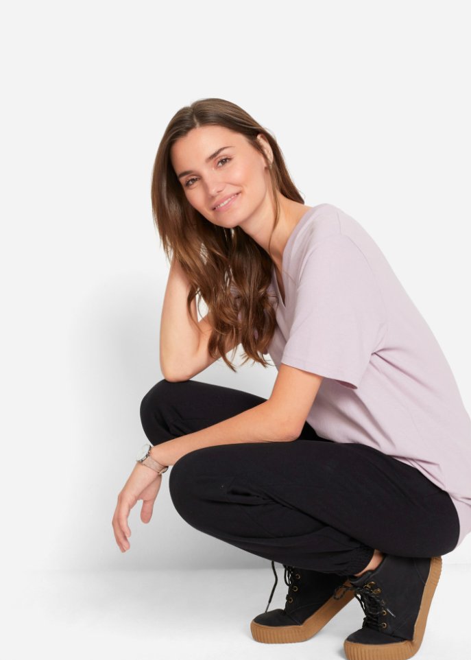 Weites Long-Shirt mit V-Ausschnitt, Kurzarm (5er Pack)