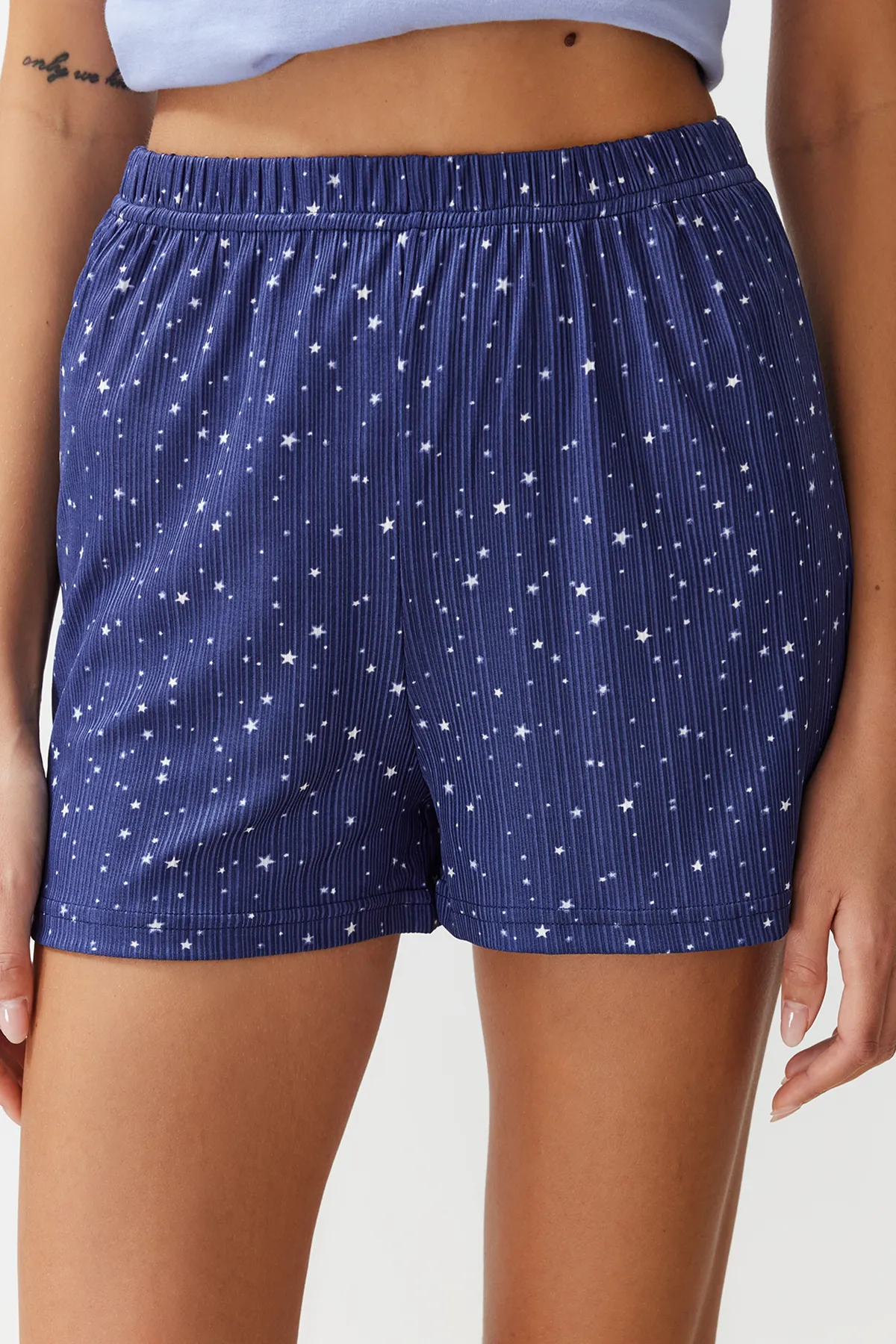 Trendyol Collection  Blaues Strickpyjama-Set aus 100 % Baumwolle mit Sternmuster THMSS24PT00202