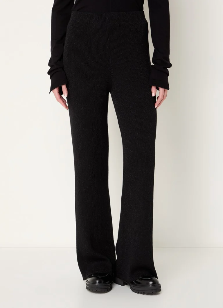 Pantaloni svasati a vita alta Benetton con lurex e texture a coste