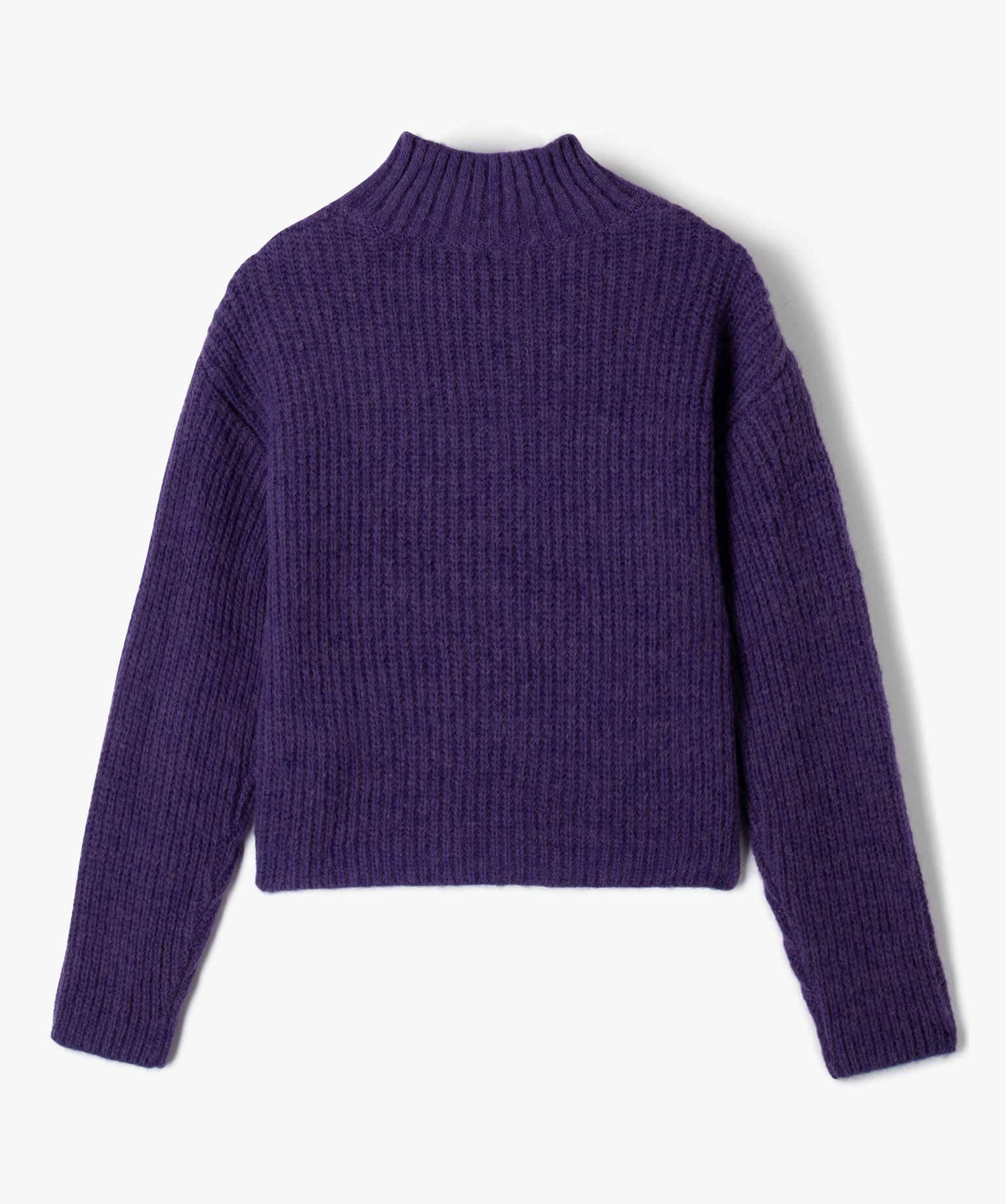 Pull fille col montant avec torsade sur l’avant violet | GEMO