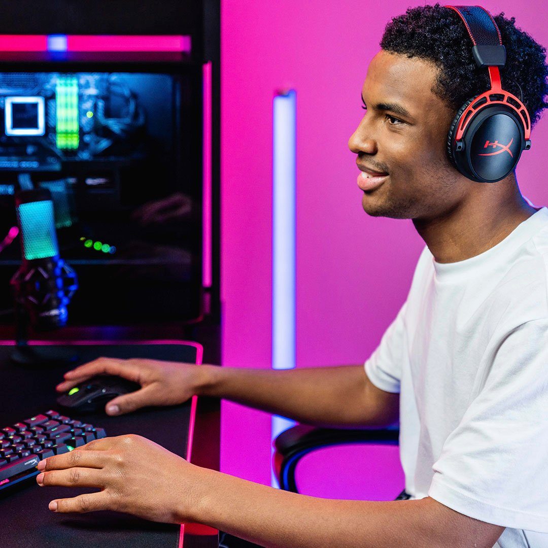 HyperX Cloud Alpha Wireless Gaming-Headset (LED Ladestandsanzeige, Mikrofon abnehmbar, Rauschunterdrückung)