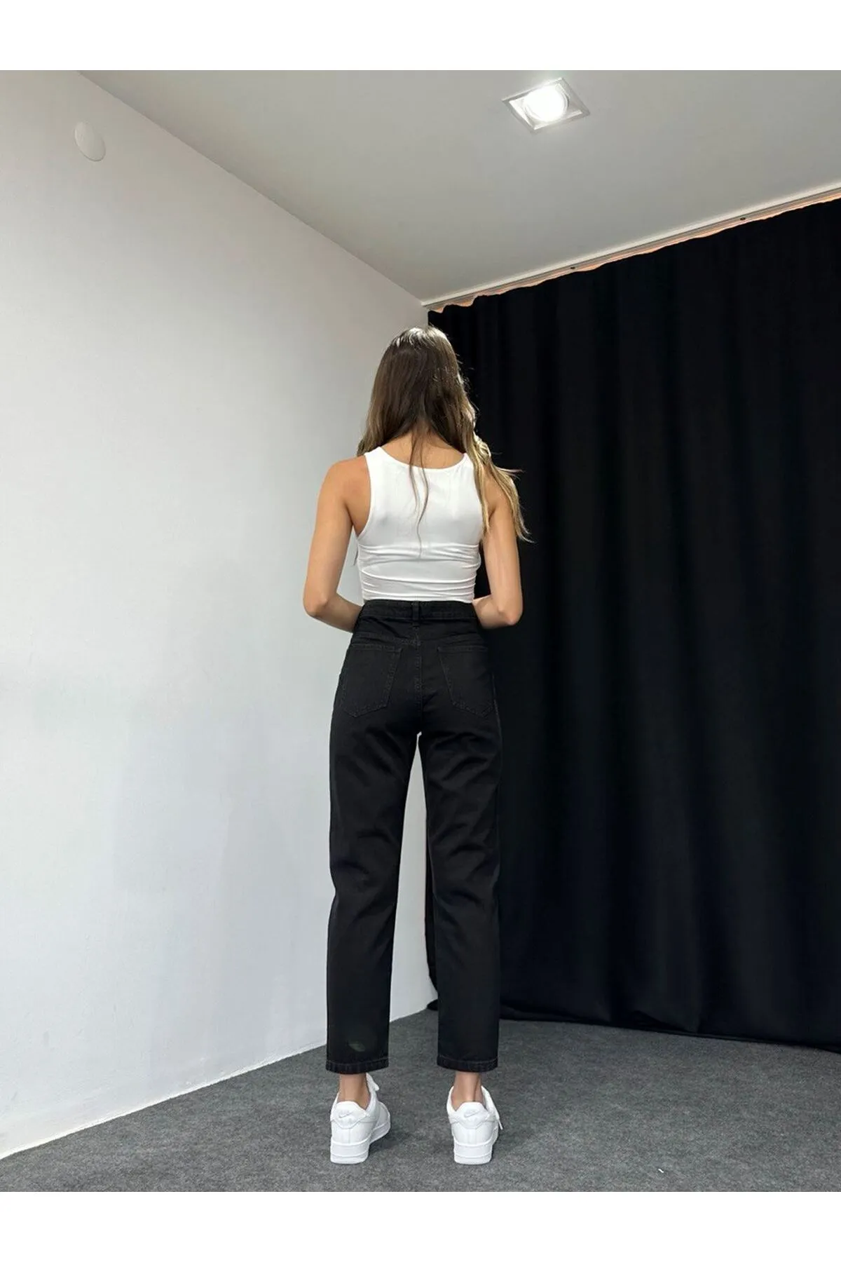 Laluvia  Schwarze Original Mom-Jeans mit ultrahohem Bund