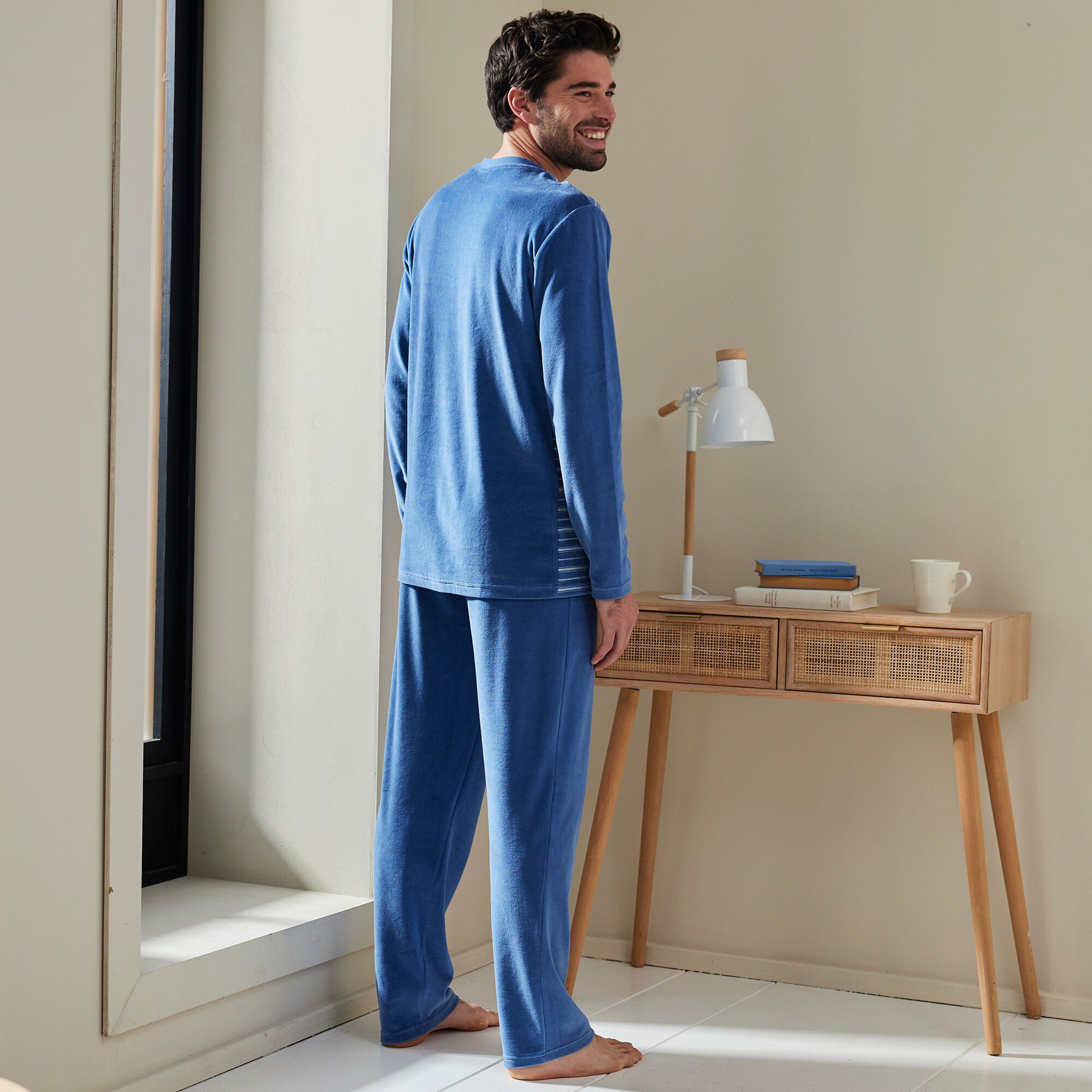 Pyjama pantalon rayé velours manches longues