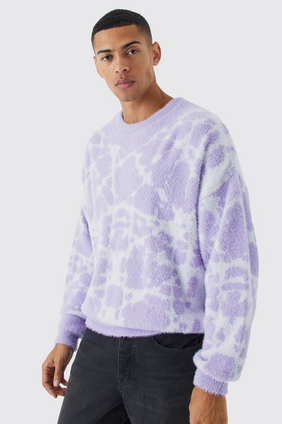 Kastiger Strickpullover mit abstraktem Print
