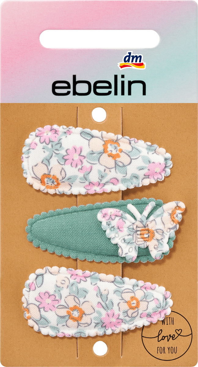 Haarclips Textil Blümchen & Schmetterling, 3 St