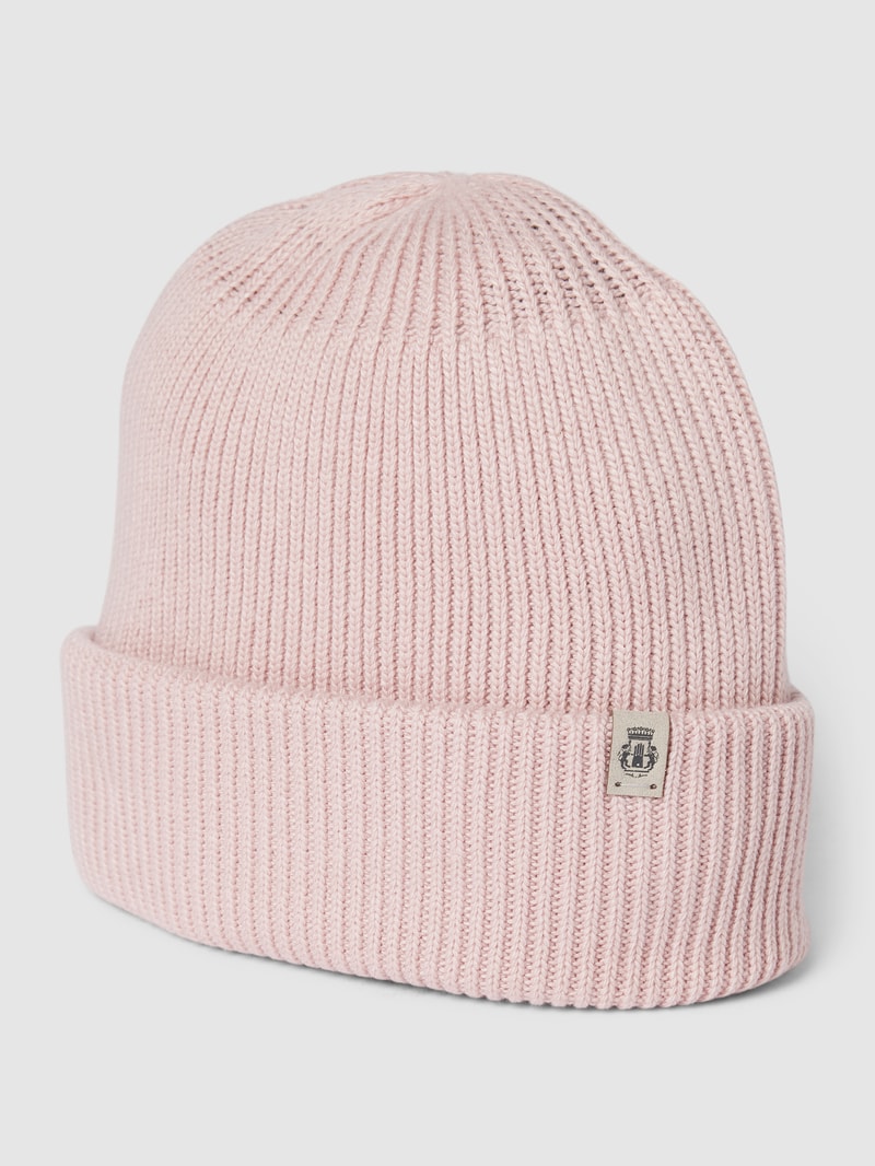 Strickmütze mit Label-Detail in rosé