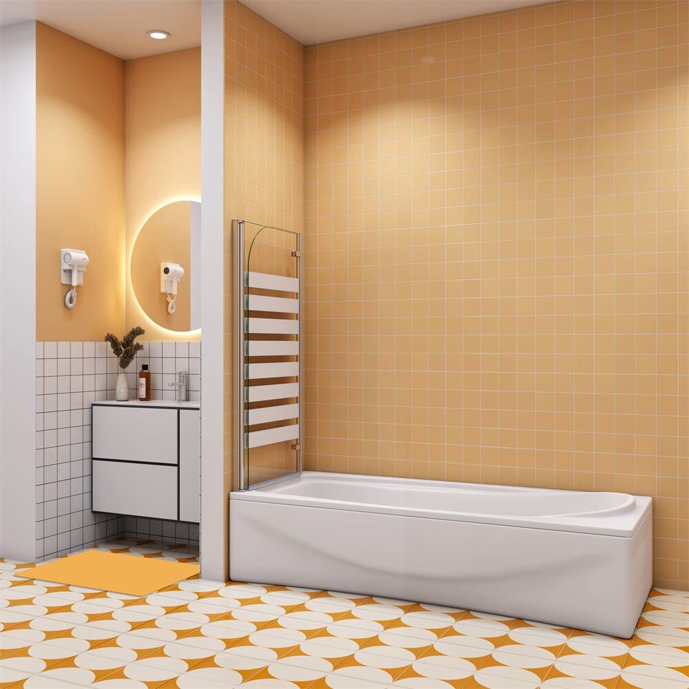 duschspa Badewannenaufsatz Badewannenaufsatz mit weißen Streifen Faltwand auf Badewanne NANO Glas, Einscheibensicherheitsglas, Sicherheitsglas, (Set), Breite 120cm, Höhe 140cm, Glas