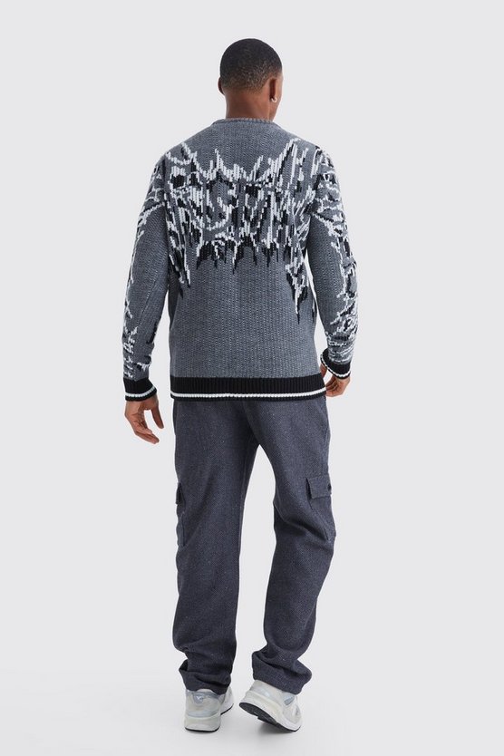 Gerippter Pullover mit Gothic-Print