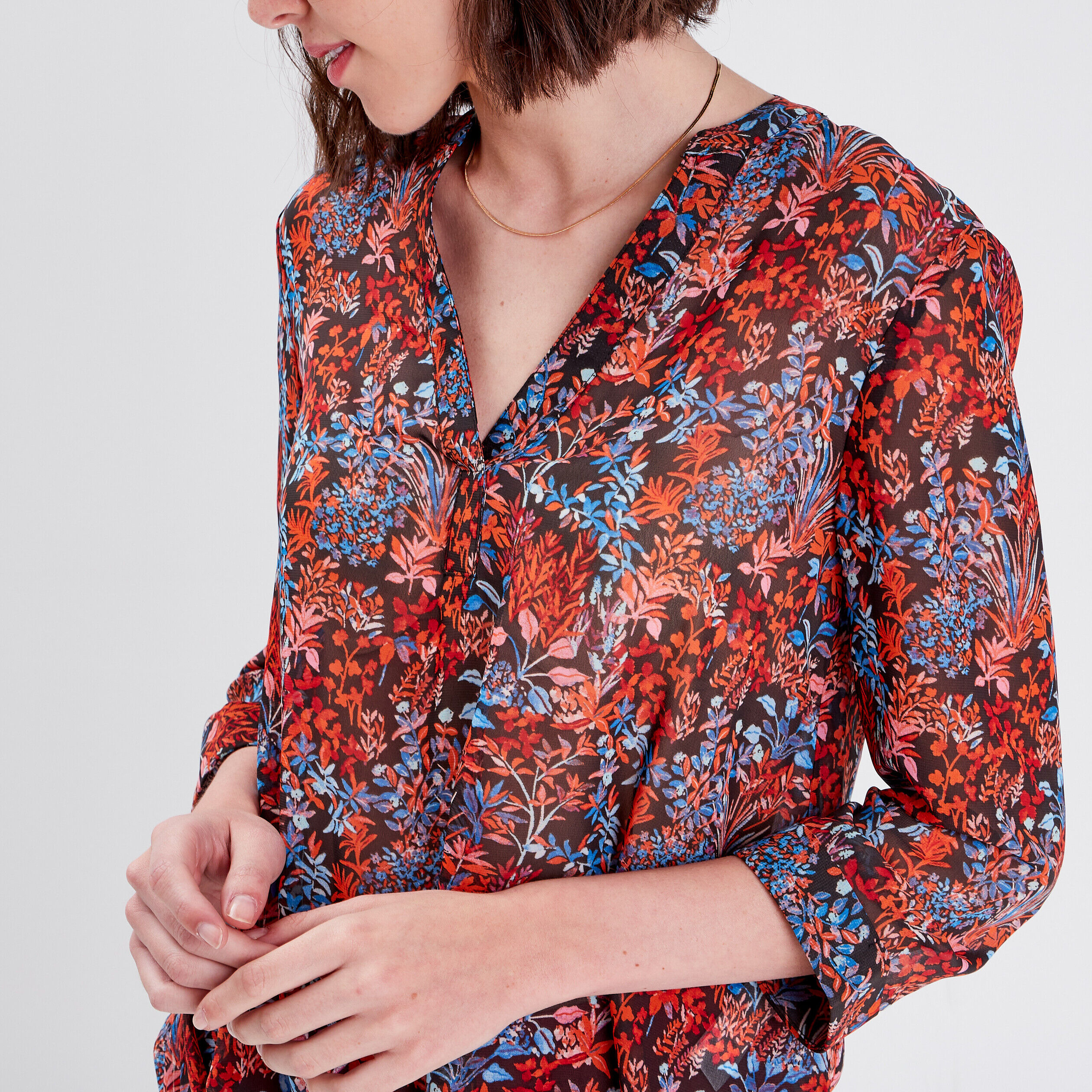 Blouse manches 3/4 marron foncé femme | Cache Cache