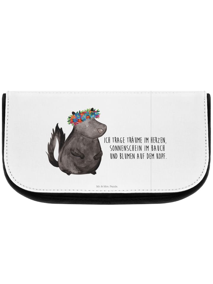 Mr. & Mrs. Panda Kosmetiktasche Stinktier Blumenmaedchen mit Spruch in Weiß günstig kaufen onesize