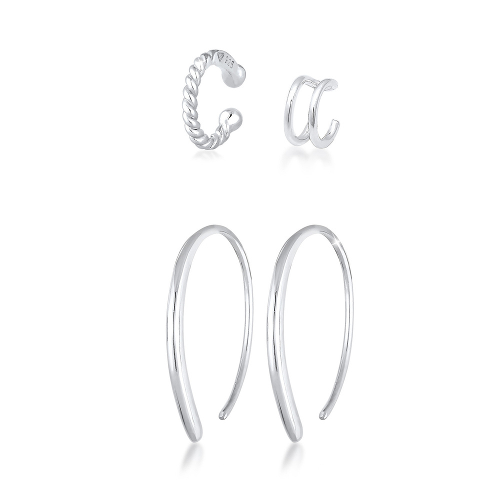 Elli Elli Boucles d'Oreilles Hoop Pull-Through Set Boucles d'Oreilles Femme-(925/1000) Boucles d'oreilles
