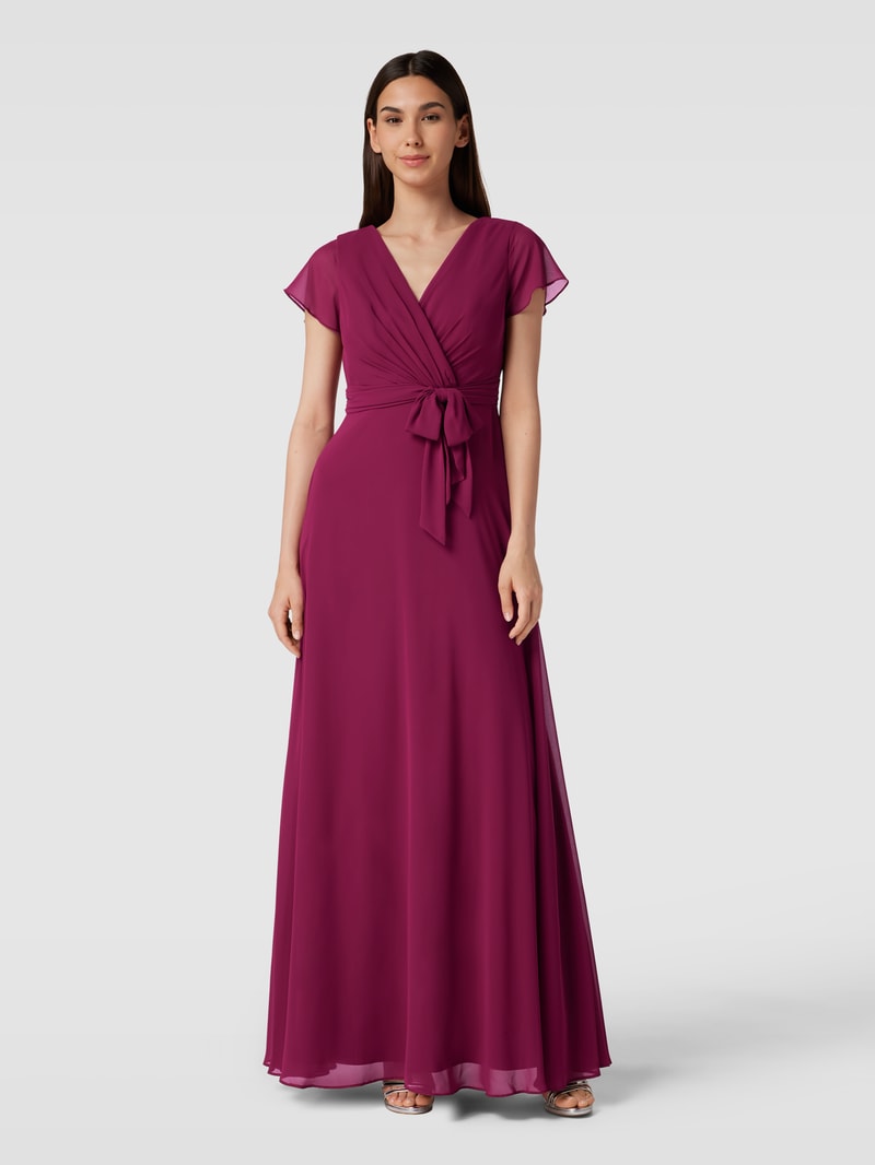 Abendkleid in Wickel-Optik in kirschrot