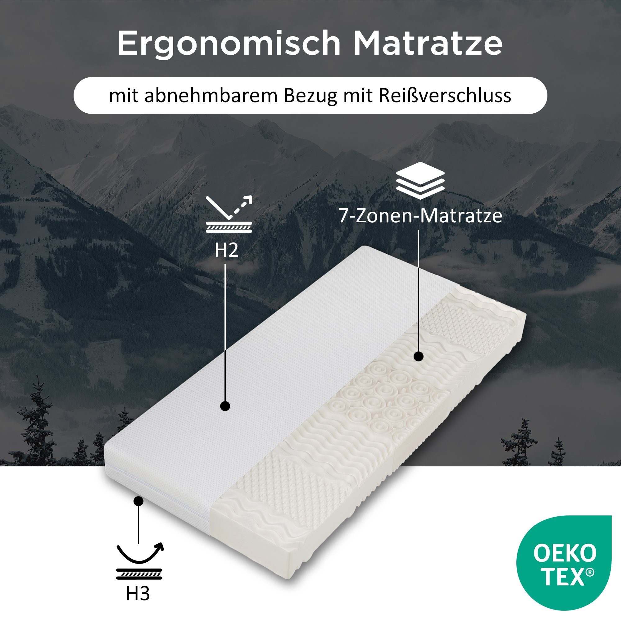 Kaltschaummatratze 7 Zonen, H2 und H3, SOFTWEARY, 20 cm hoch, (90x200 cm), waschbarer Bezug