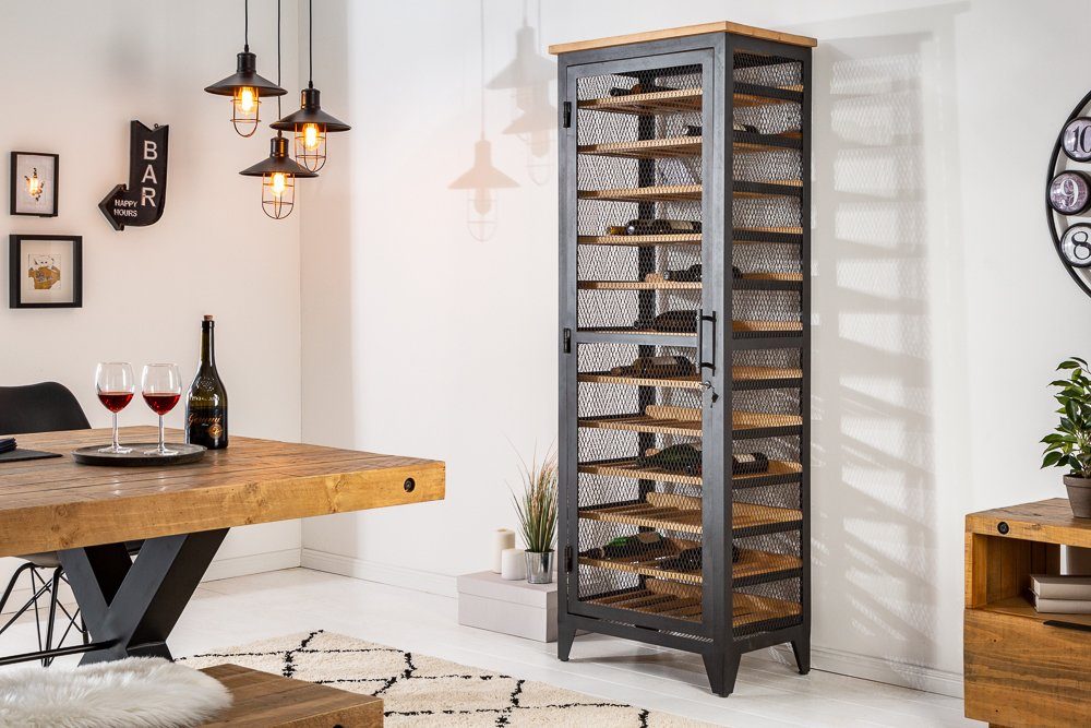 riess-ambiente Weinregal BODEGA 184cm schwarz / natur, Einzelartikel 1-tlg., Wohnzimmer · Massivholz · Metall · für 72 Flaschen · Industrial