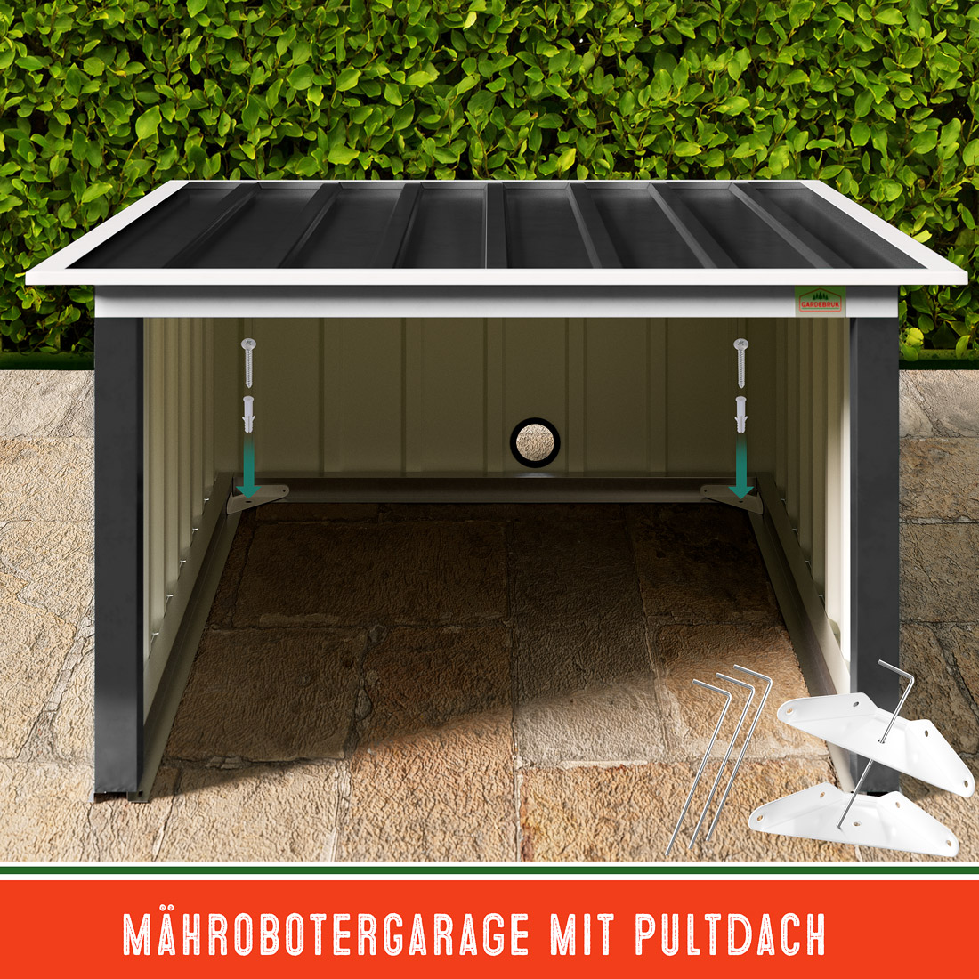 Casaria Gardebruk® Mähroboter Garage Anthrazit Metall 89x90x54cm