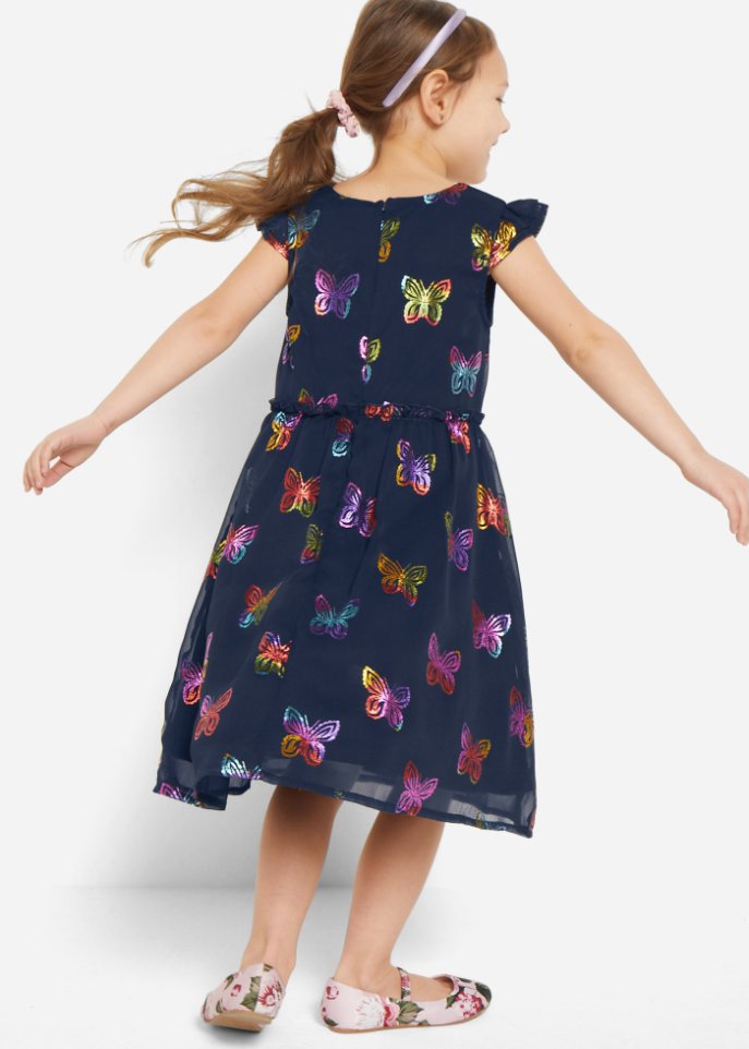 Festliches Mädchen Chiffon-Kleid mit Schmetterlingsdruck