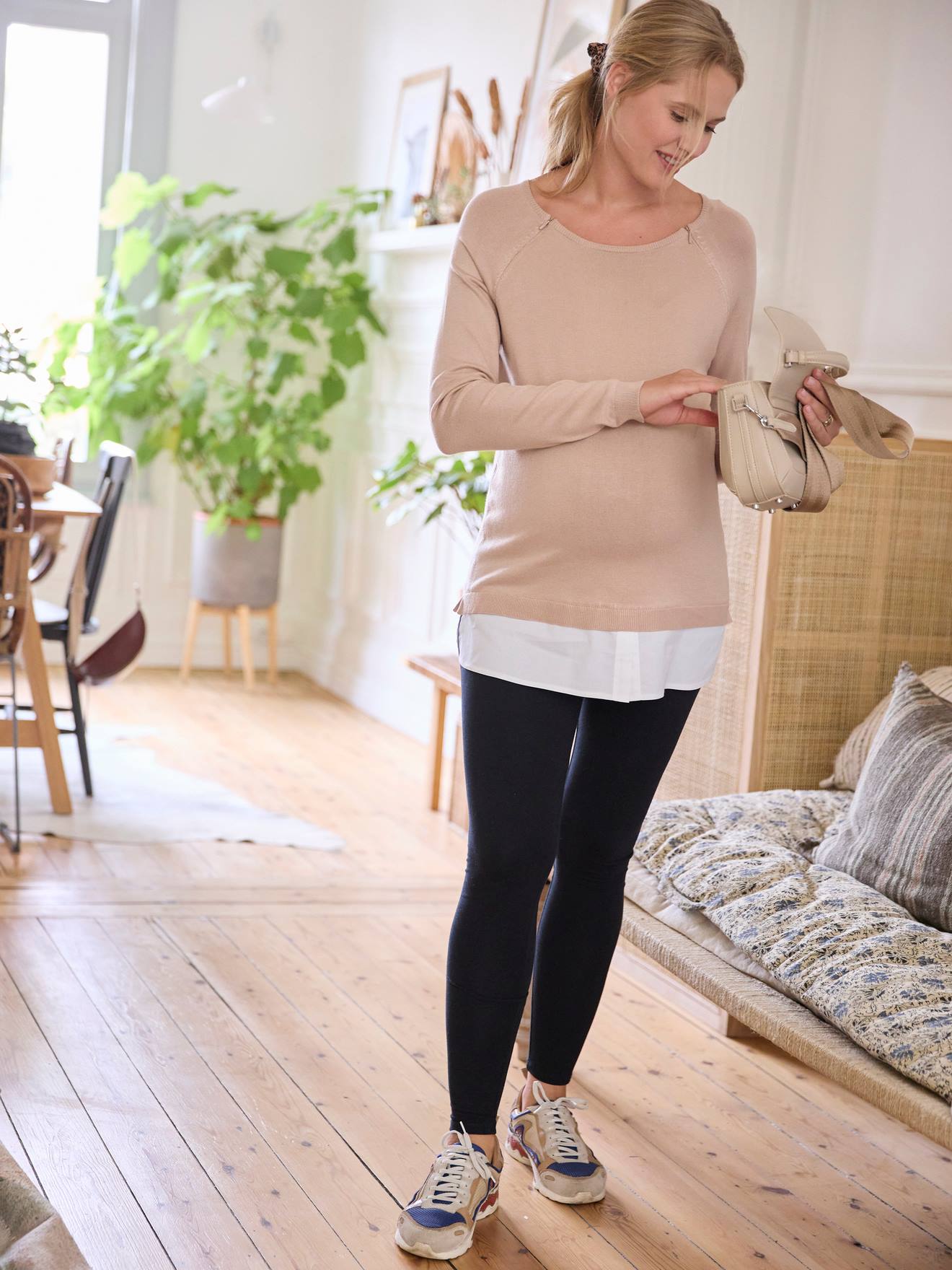 Pull bi-matière grossesse et allaitement encre