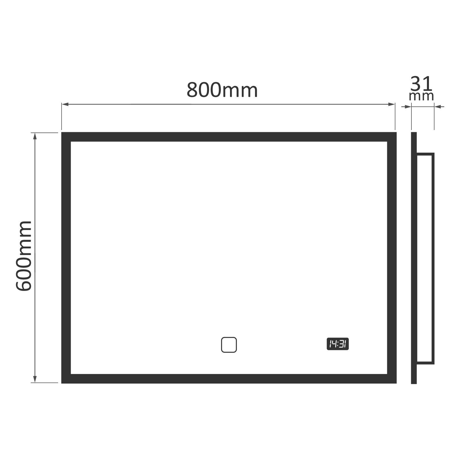Aquamarin Badezimmerspiegelschrank Badspiegel mit LED - Touchschalter, Digitaluhr - Badezimmerspiegel