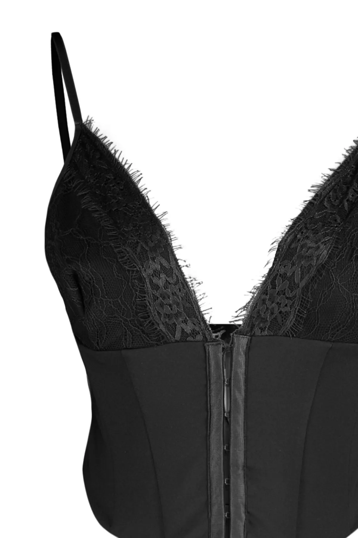 Trendyol Collection  Schwarzes, bauchfreies, gefüttertes Bustier aus gewebter Spitze TPRAW23BS00045