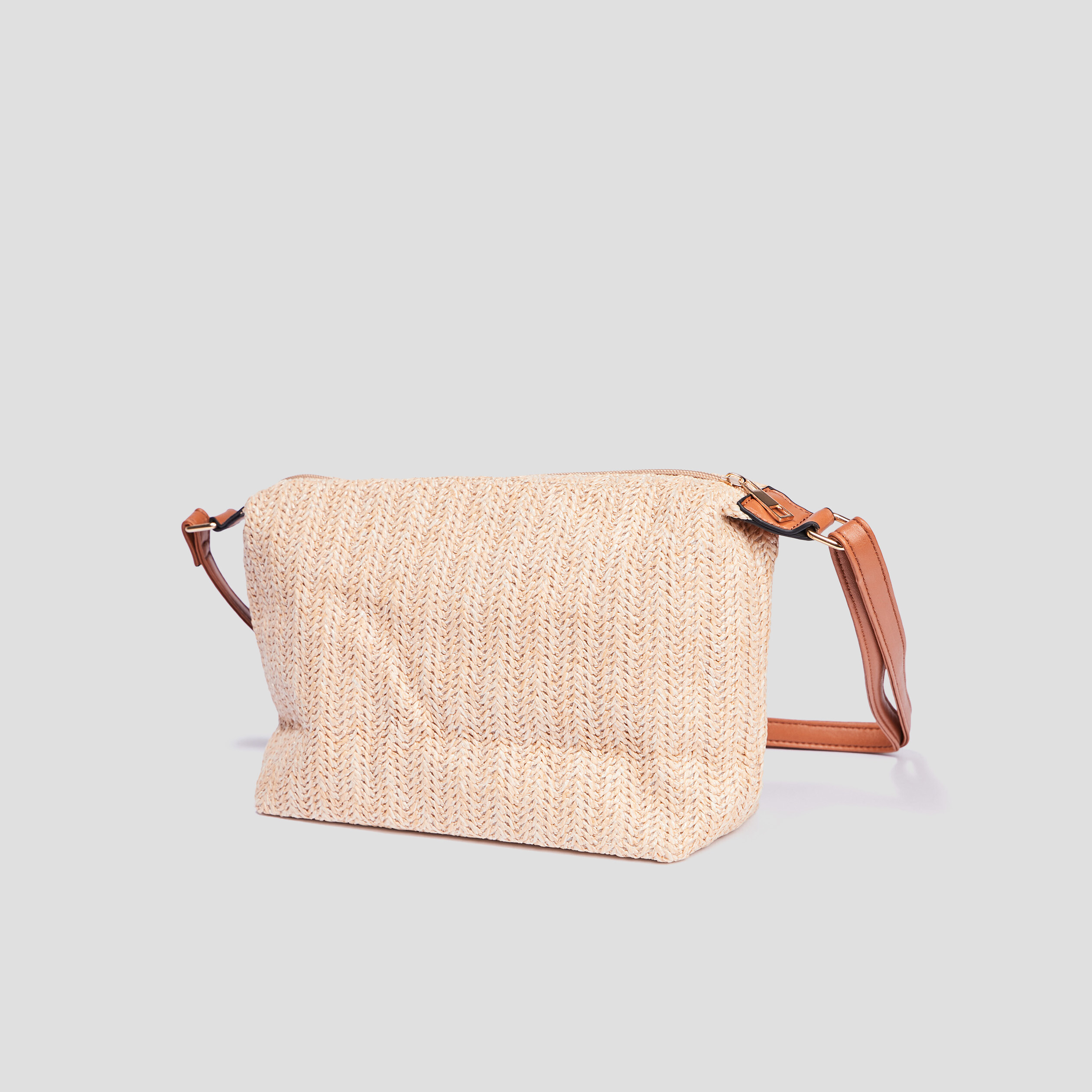Sac bandoulière aspect tressé marron cognac femme | La Halle