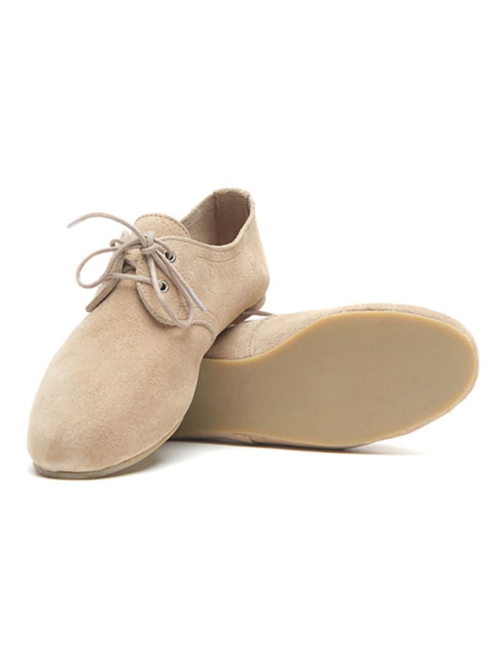 Comfortfusse Leder-Schnürschuhe in Beige günstig kaufen