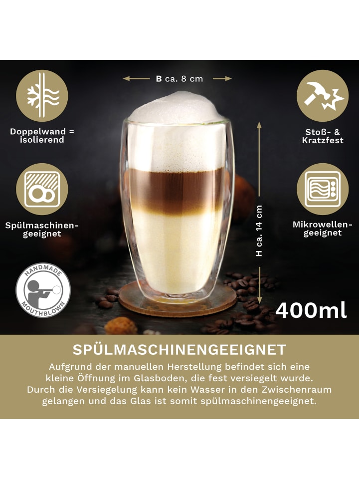 Creano 6er Set Doppelwandgläser s-hoch, 400ml Glas günstig kaufen onesize