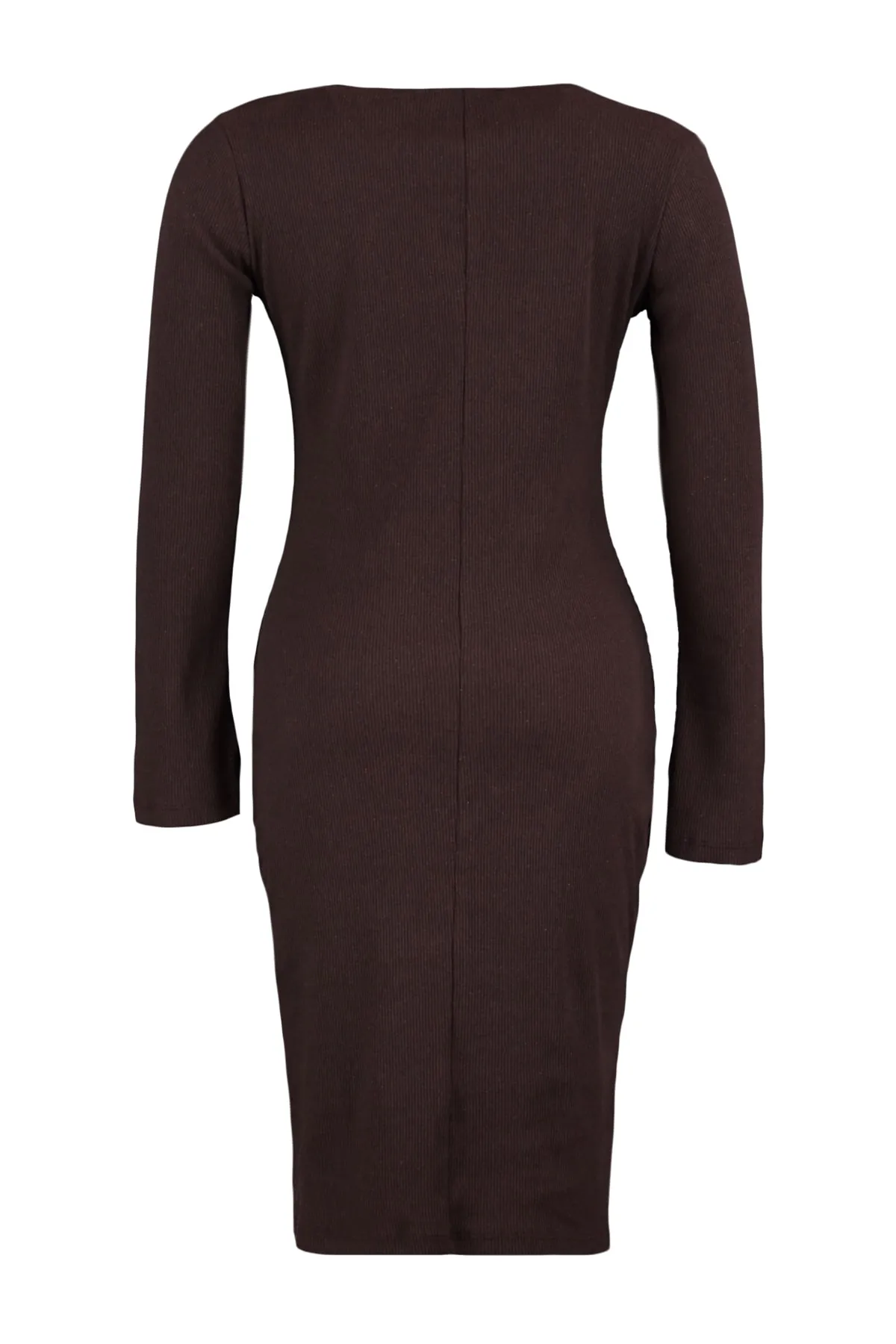 Trendyol Curve  Braunes Midi-Strickkleid mit Fenster-/Ausschnitt-Details TBBAW23AH00064