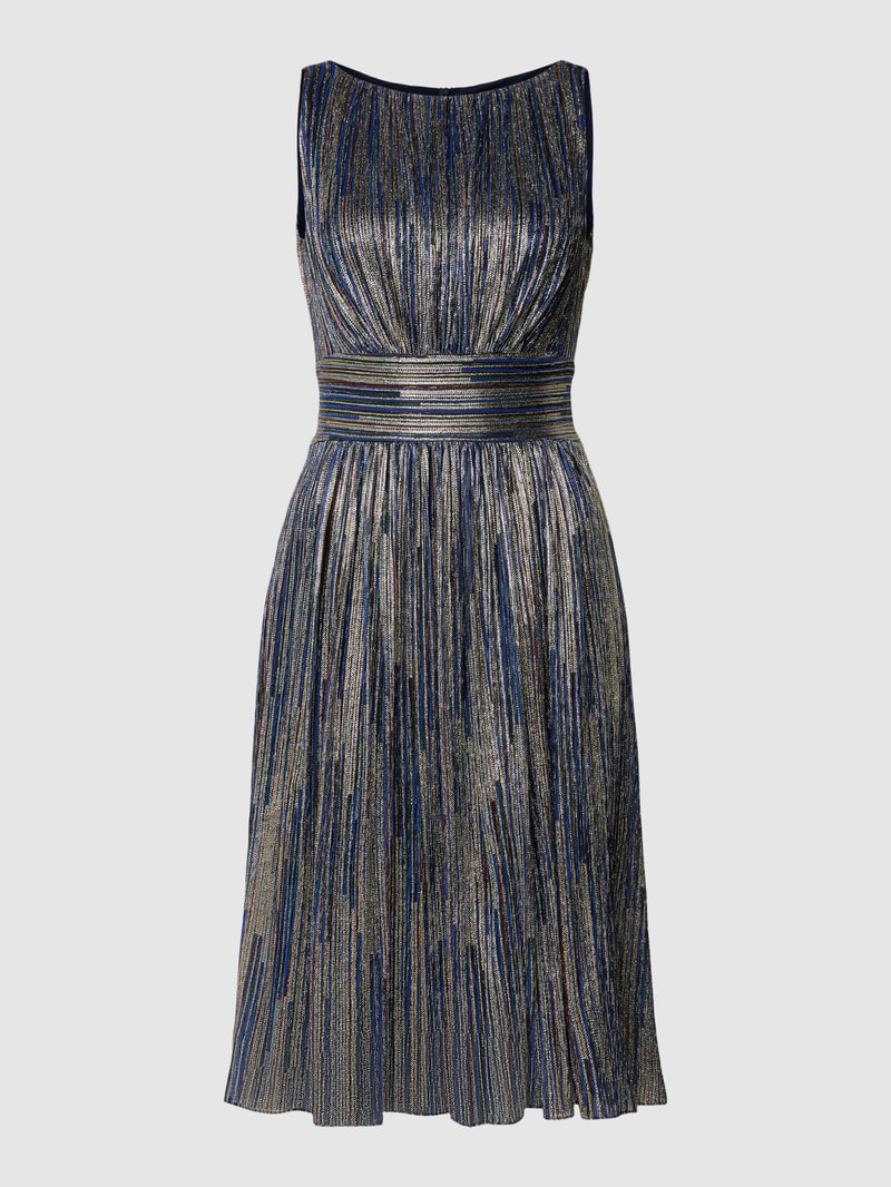 Knielanges Cocktailkleid mit Effektgarn in metallic blau