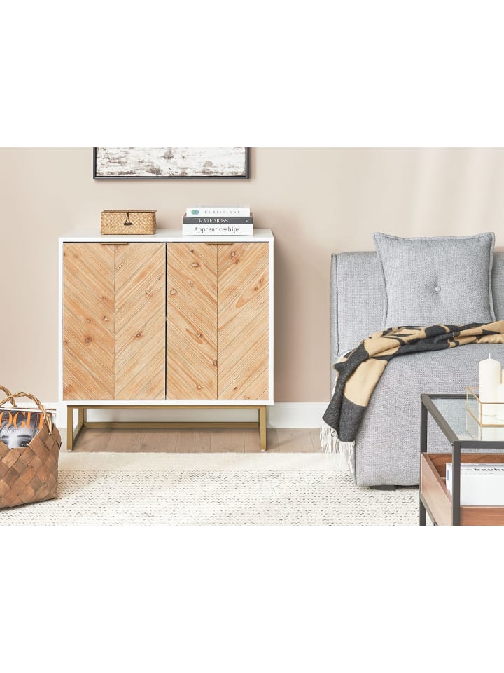 Beliani Sideboard ALASKA in Weiß/Heller Holzfarbton/Gold - (W) 80 x (H) 80 x (L) 40 cm günstig kaufen onesize