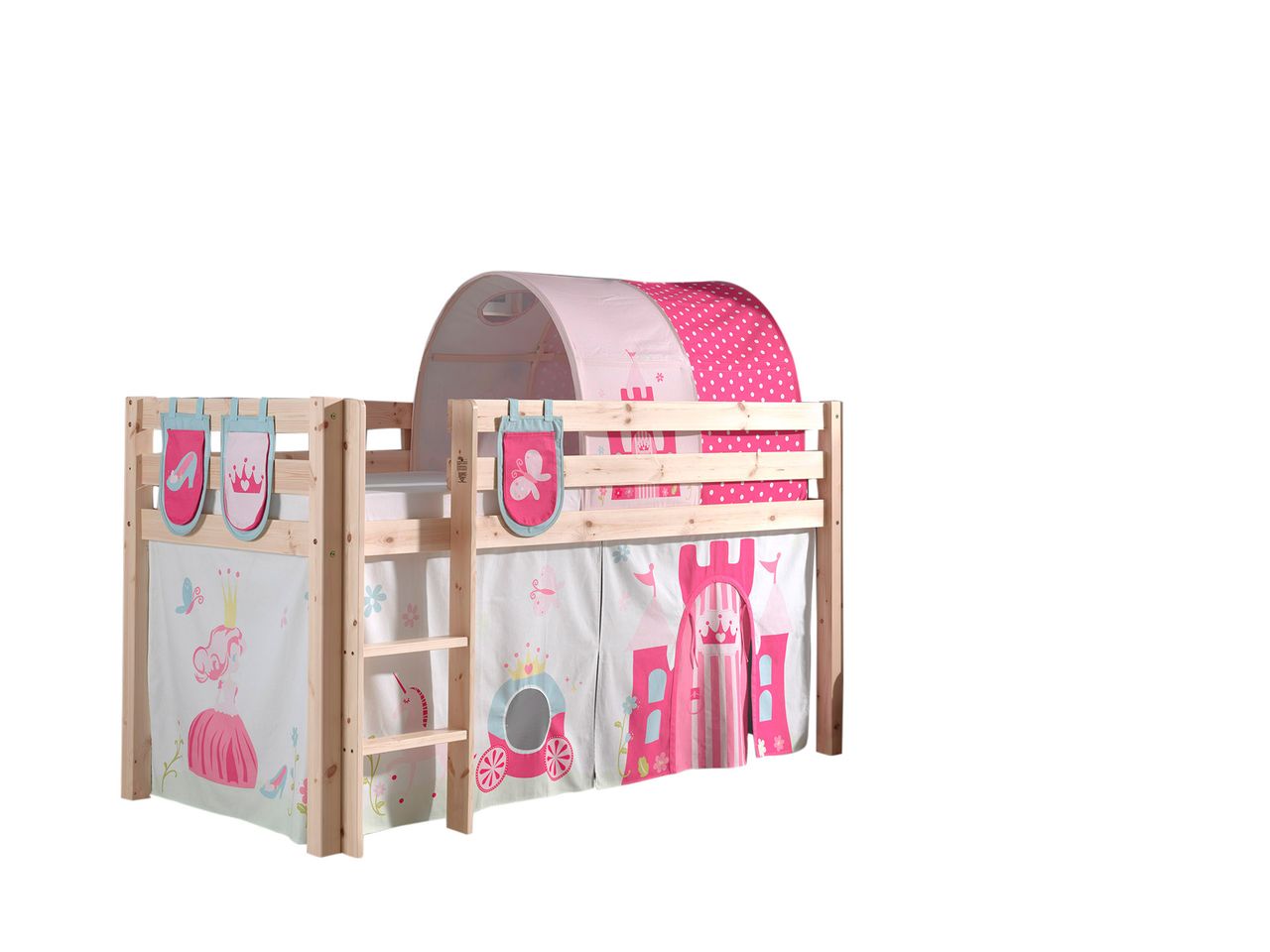VIPACK Spielbett Pino mit Textilset Vorhang, Tunnel und 3 Taschen 