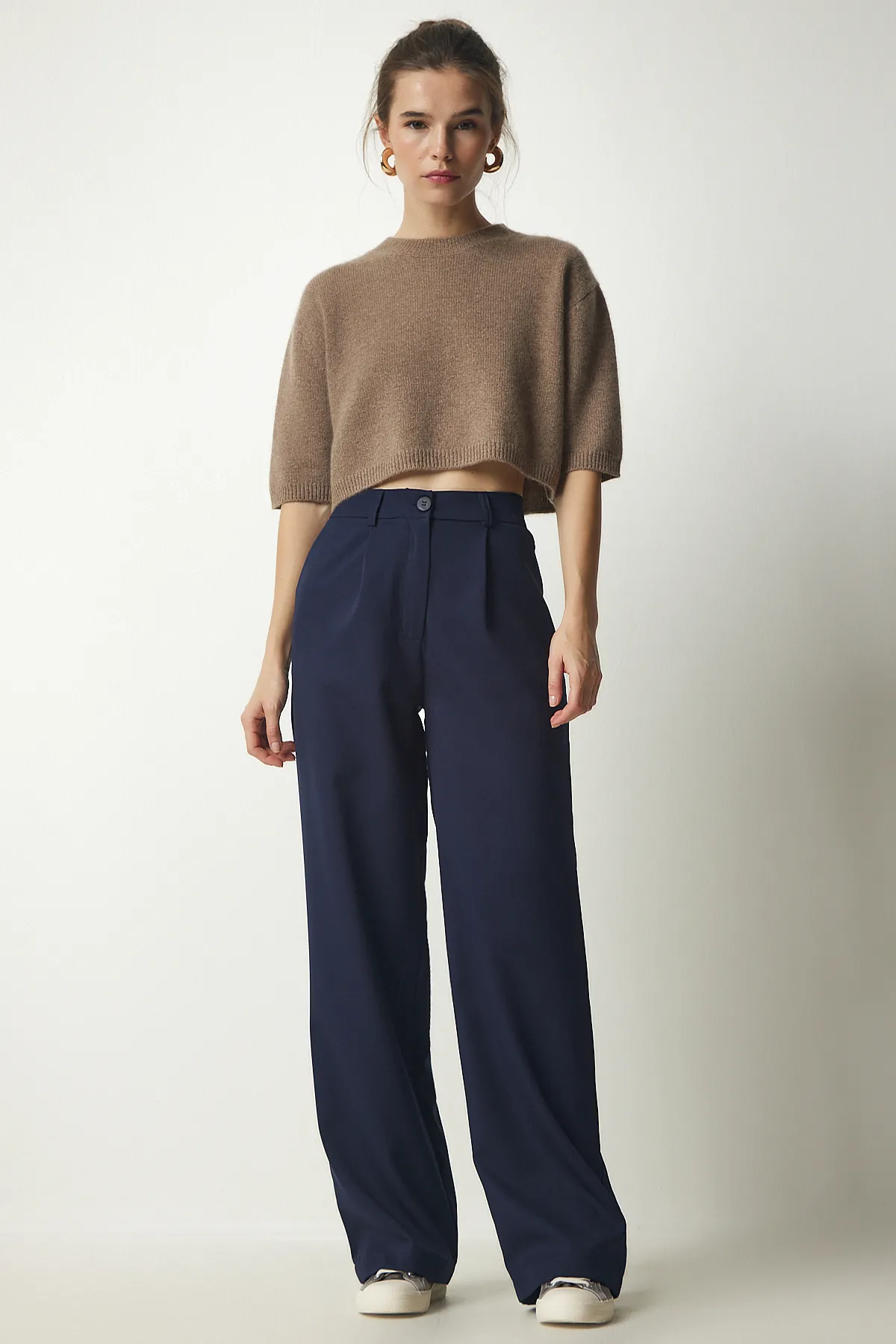Happiness İstanbul  Marineblaue plissierte Webhose für Damen UB00188