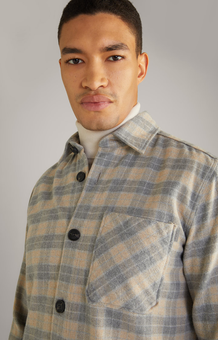 Flanell-Hemd Kalan in Grau/Beige gemustert