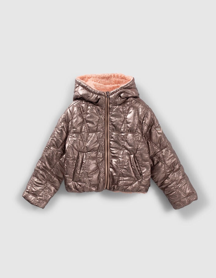Doudoune réversible rose cuivré et Sherpa fille