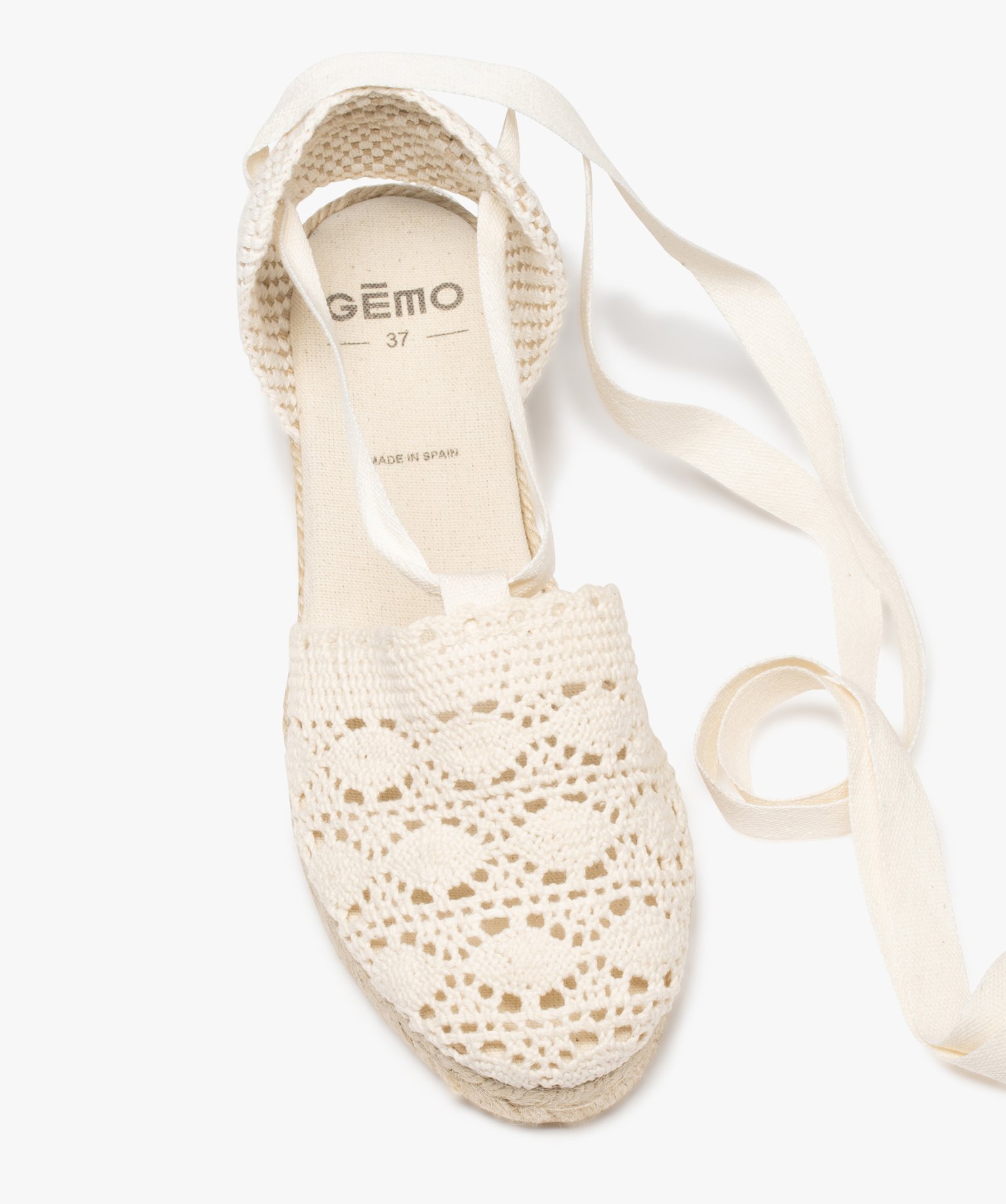 Sandales femme compensées dessus macramé uni blanc | GEMO
