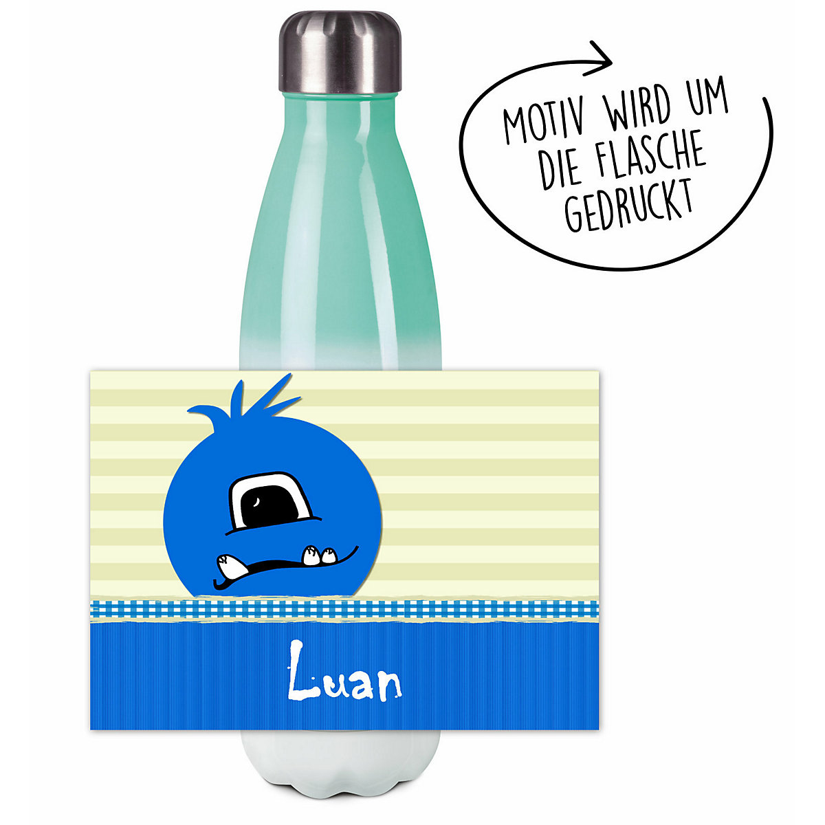 Edelstahl Kinder Thermoflasche / Trinkflasche bunt Monster Karo Farbe blau Spülmaschinenfest, Auslaufsicher, Bruchfest, Doppelwandig, Für Heißgetränke geeignet, Mit Deckel, Isoliert
