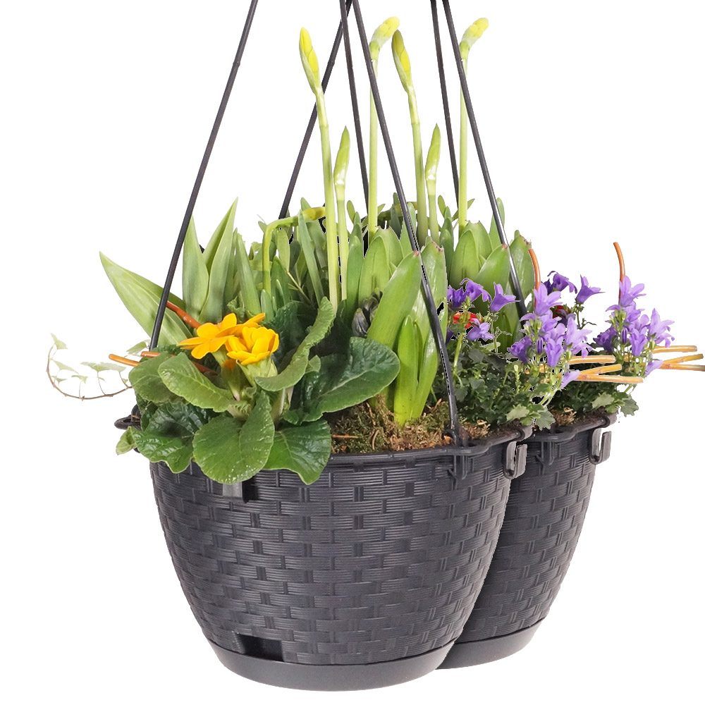 Powertec Garden Hängeampel in Rattanoptik, Anthrazit - 2er Set
