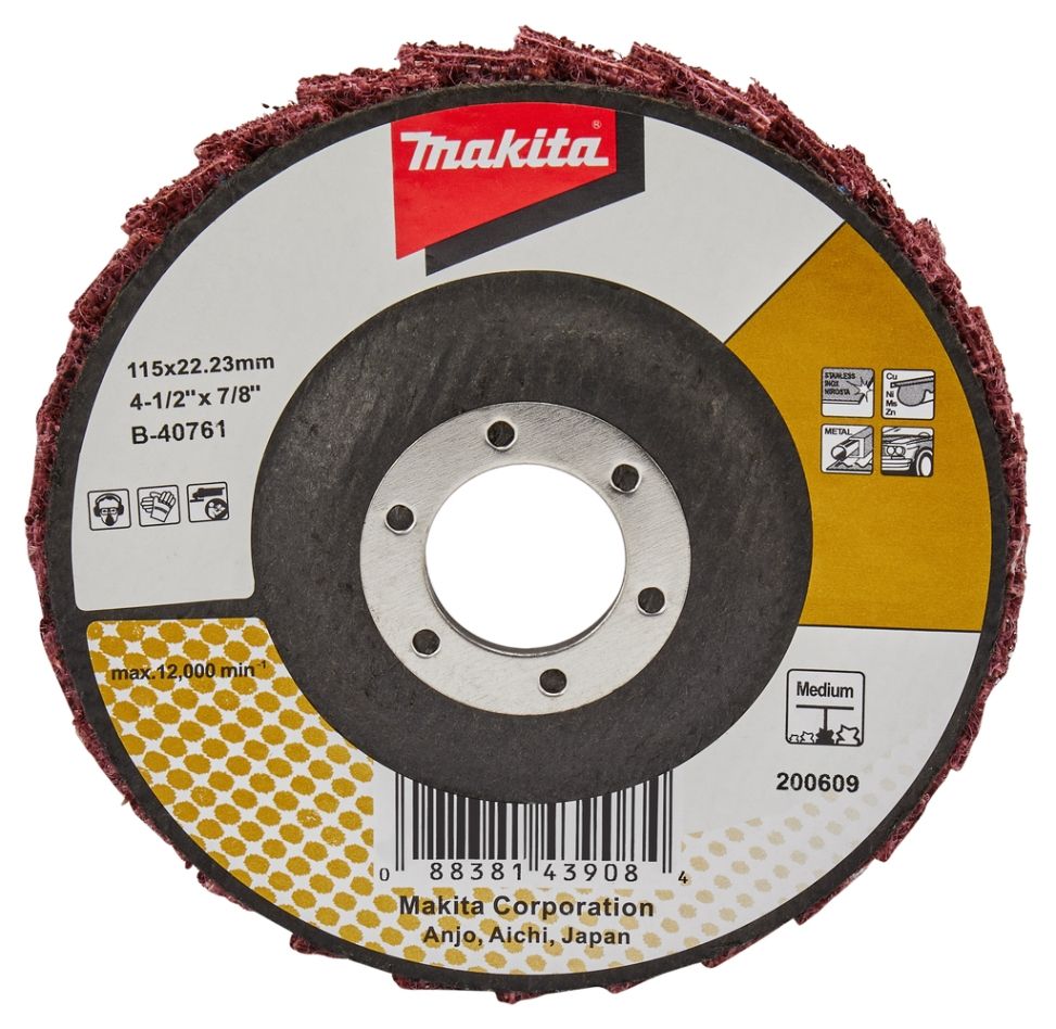 Disque de conditionnement à lamelles Makita Accessories B-40761, 115 mm, taille moyenne