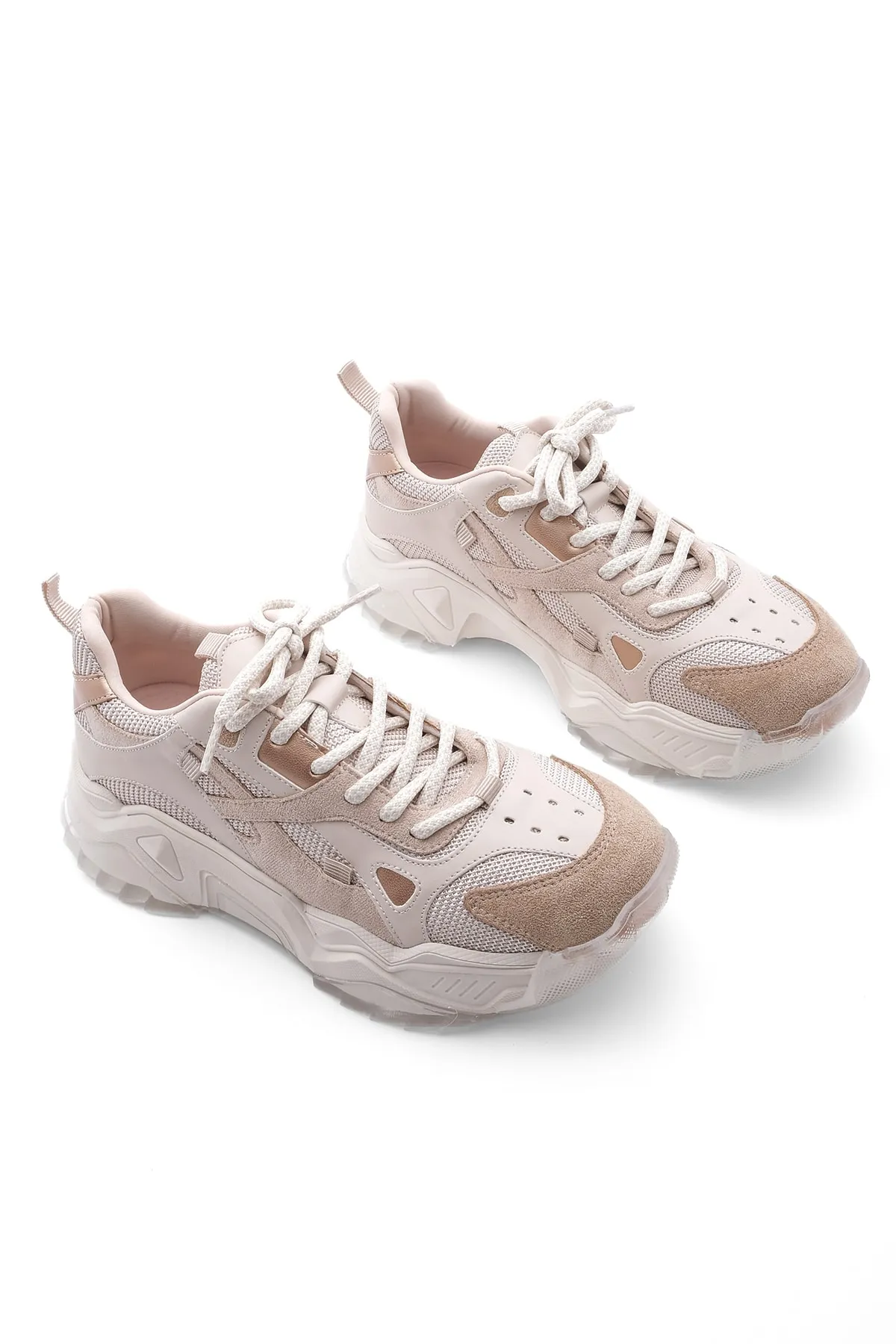 Marjin  Damen-Sneaker mit Schnürung, Sportschuhe mit hoher Sohle, Edisa Beige