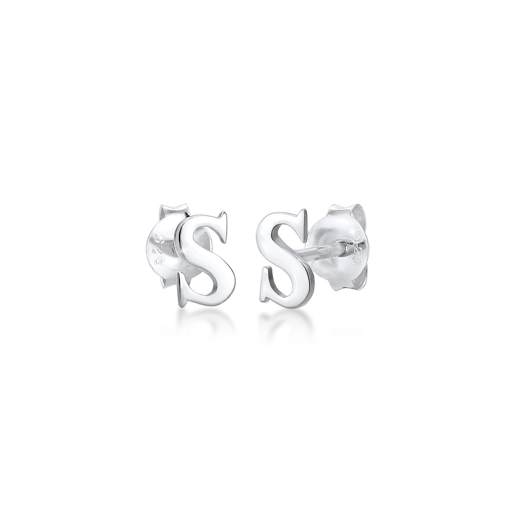 Elli Elli Boucles d'Oreilles Lettre S Clous d'Oreilles Femme - (925/1000) Argent Boucles d'oreilles