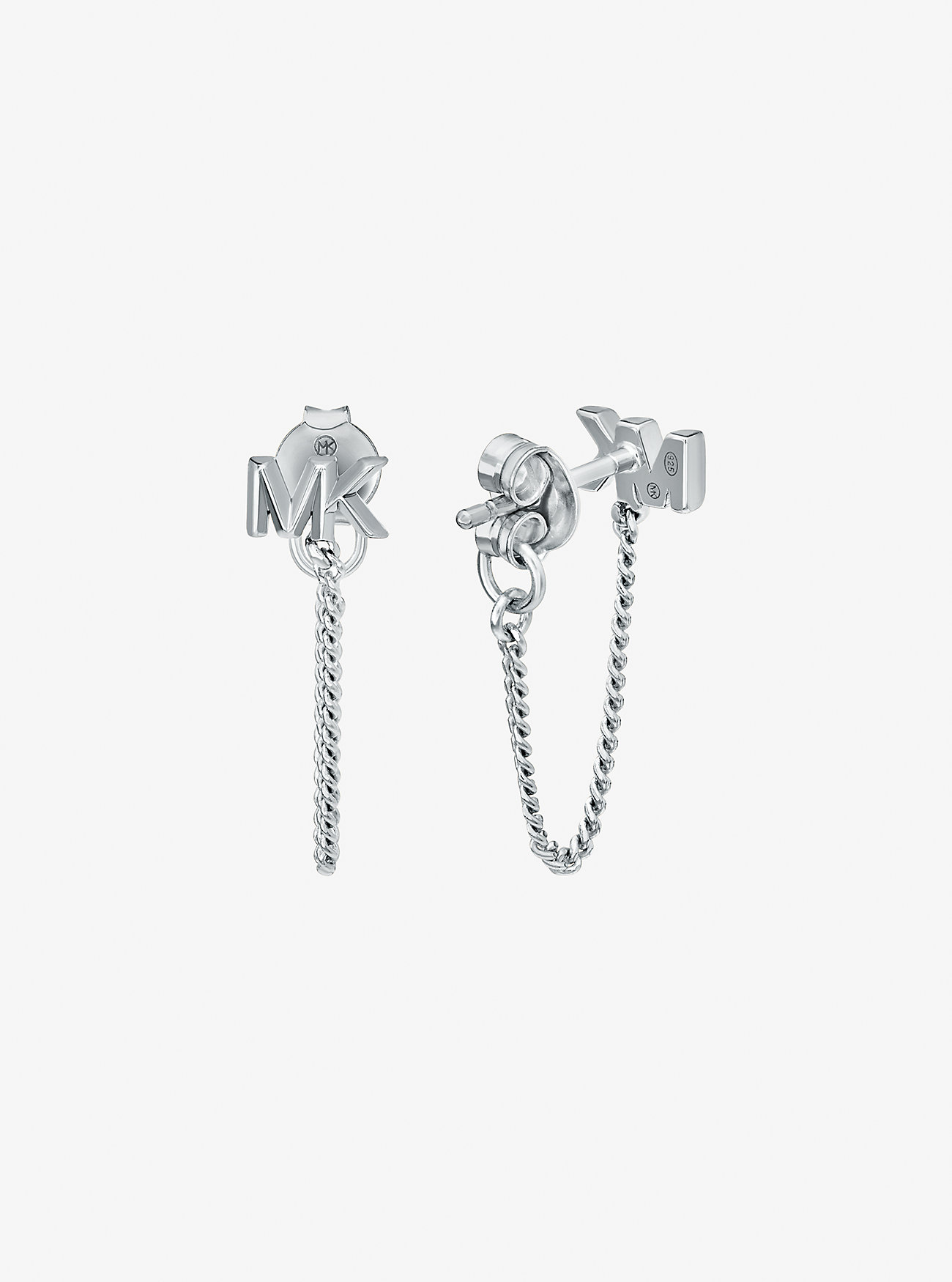 Precious Metal-Plated Sterling Silver Logo Chain Earrings - SILVER