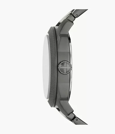 Fossil Machine Uhr 3-Zeiger-Werk Datum Edelstahl rauchgrau