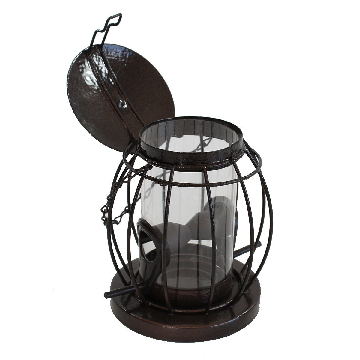 colourliving Futterspender Robuste Metall-Vogelfutterstation zum hängen Futtersäule für Vögel, Hammerschlag optik, 2 Anflug-Futterstangen, Futter ist überdacht
