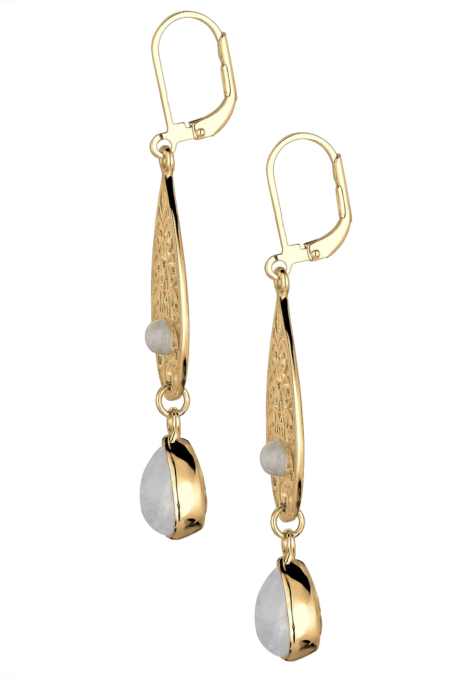 Dámske visacie náušnice Elli s mesačnými kameňmi zo striebra 925 pozlátené